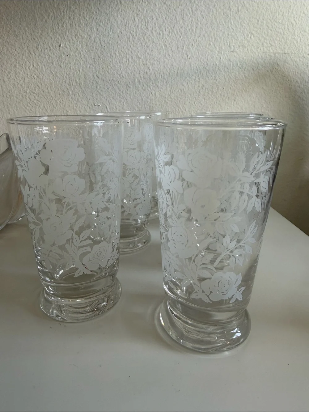 Mid-Century Vintage Libbey Glass Company White Roses Tumbler Glasses - Set of 6